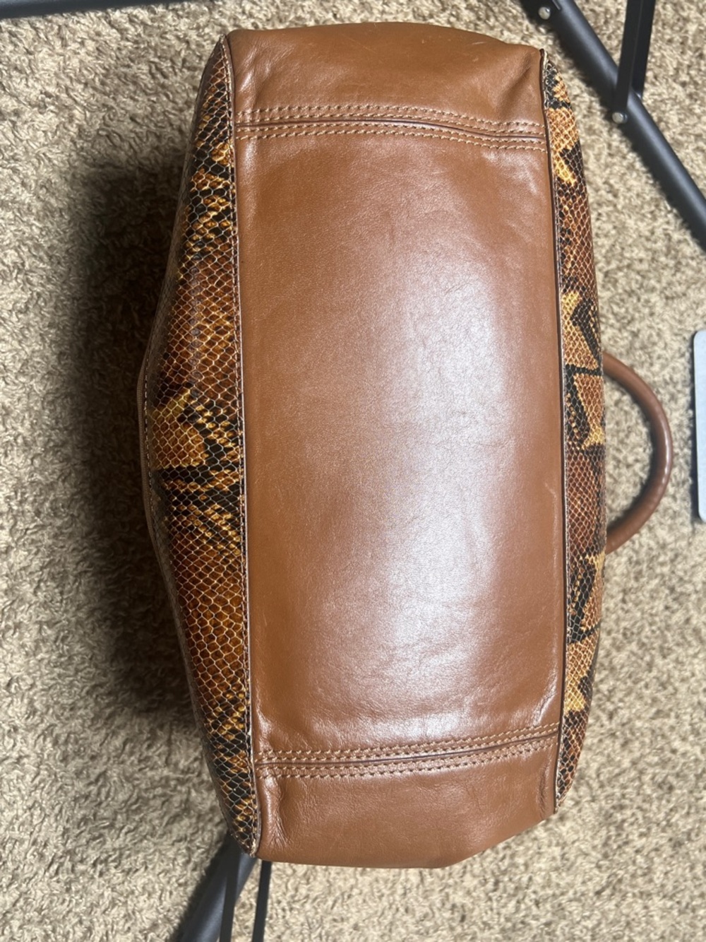 Cole Haan Snakeskin Brown Purse with Orange Interior - Picture 7 of 10